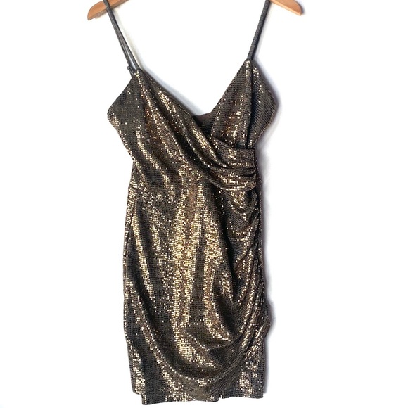 (A2) NEW Cosmopolitan x Dress The Population XOXO Gold Metallic Dress, Sz S,NWOT - Picture 6 of 13